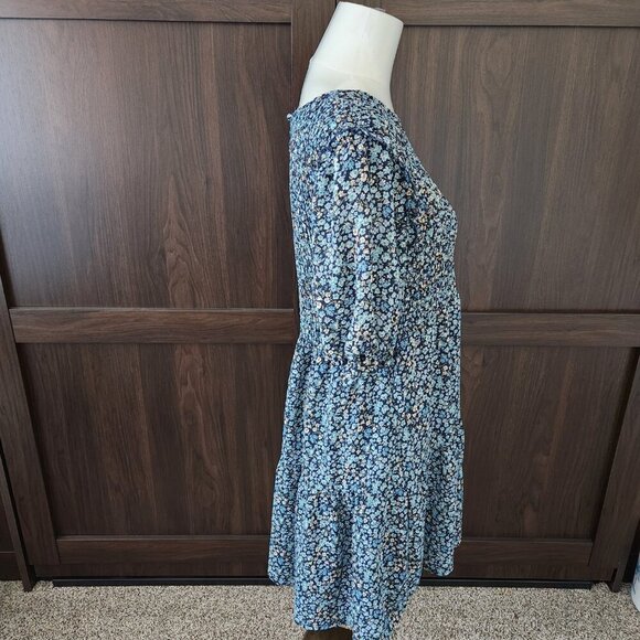 Wild Fable Blue Floral Smocked Tiered Mini Dress Size M Ditsy Boho Cottagecore - Picture 2 of 8